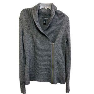 WILLI SMITH SWEATER WOMEN’S M GRAY CHUNKY MOTO WOOL BLEND SHAWL COLLAR.